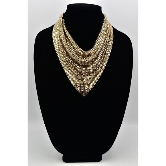 Vintage Mesh Chainmail Bib Collar Necklace Shiny Gold Tone Chunky 1970s BinBN - Picture 1 of 12
